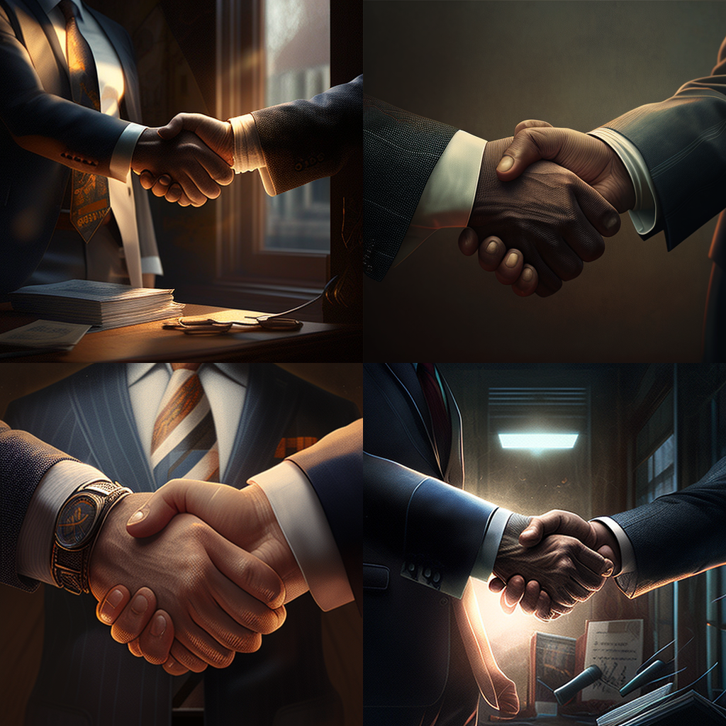 A well-lit photorealistic business handshake